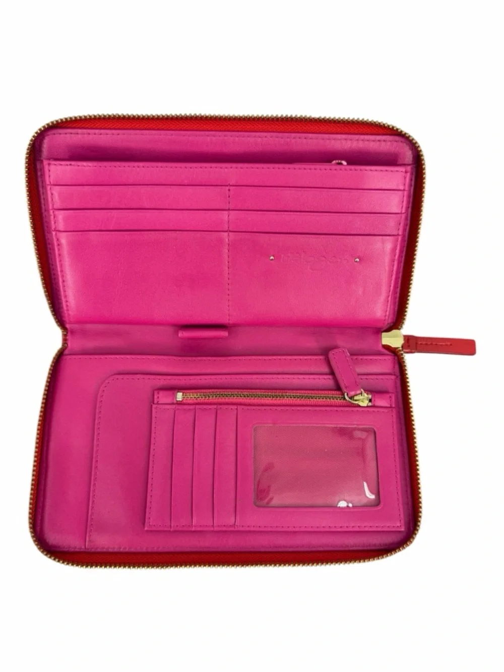 Halogen Zip-Around Leather Travel Clutch Wallet — Red/Fuchsia — VGC